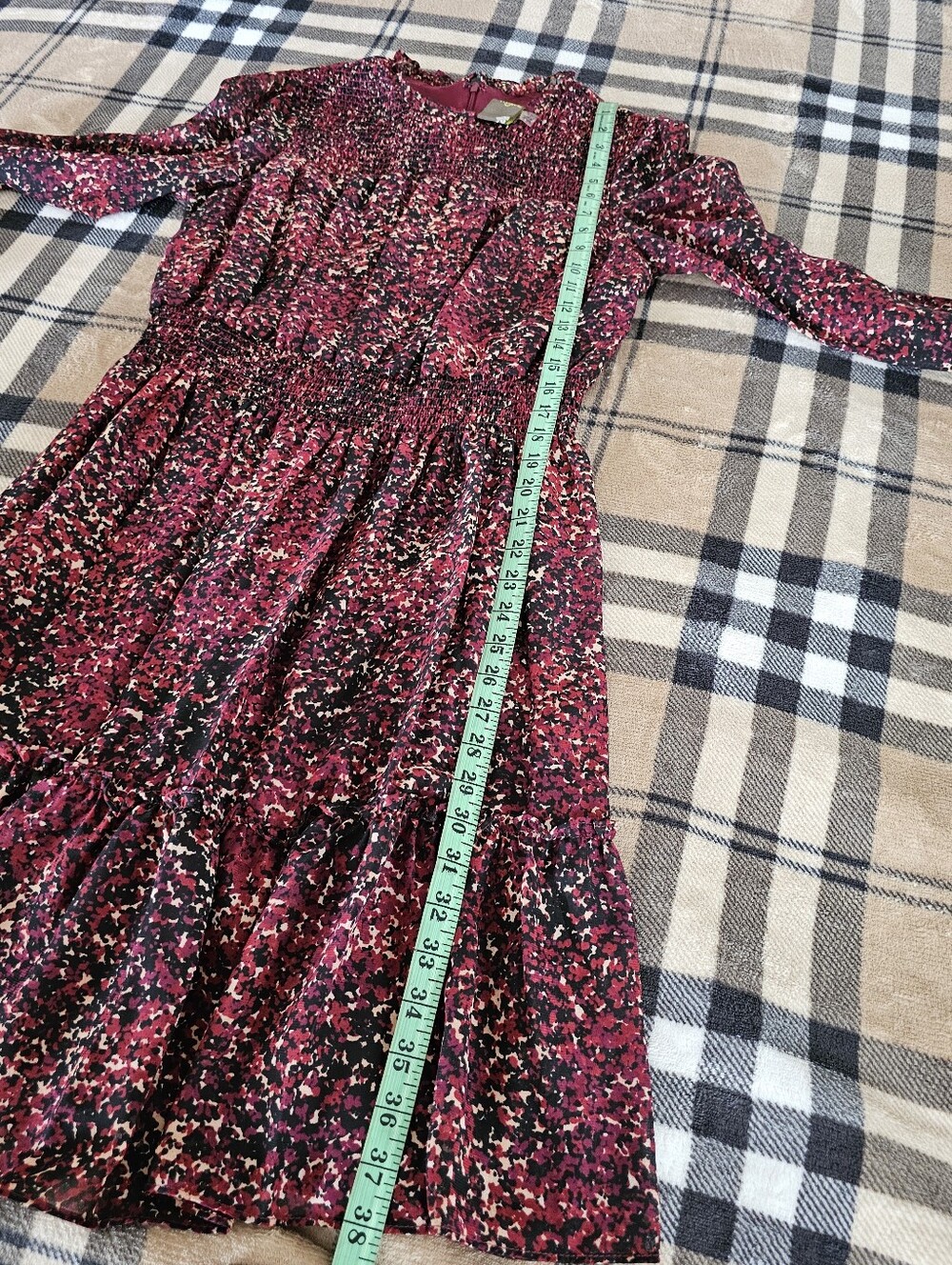 Taylor Burgundy Floral Long-Sleeve Smocked Waist Dress - Picture 9 of 9